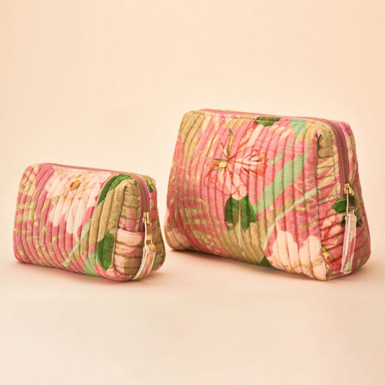 Powder Delicate Tropical Quilted Printed Velvet Wash Bag - Candy