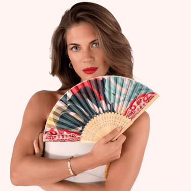 Powder Exotic Leaves Hand Fan