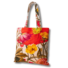 Floral tote bag with colorful flowers on a white background