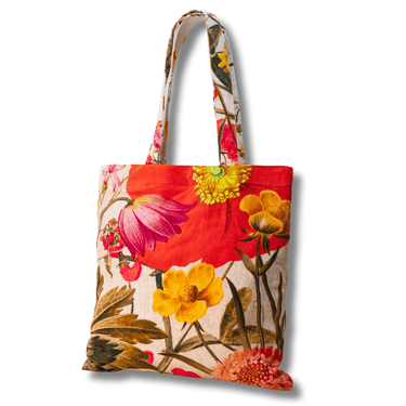 Floral tote bag with colorful flowers on a white background
