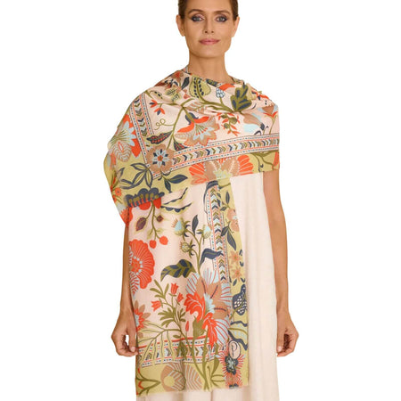 Powder Folky Floral Cotton Scarf - Orange Olive