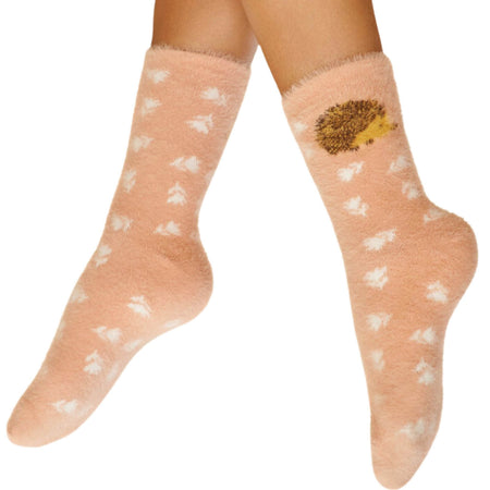 Powder Fuzzy Slipper Socks - Happy Hedgehog