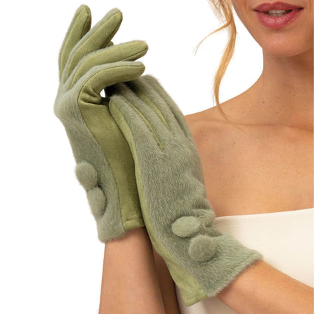 Powder Grace Faux Fur Gloves - Sage