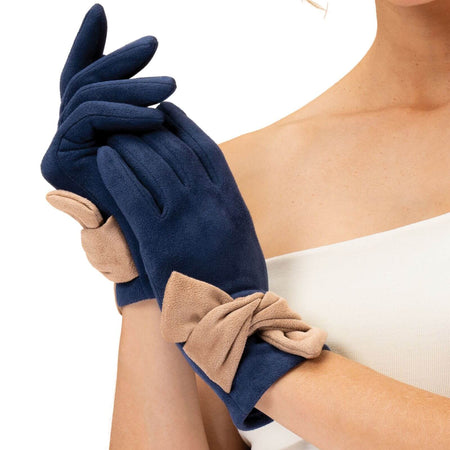 Powder Henrietta Faux Suede Gloves - Navy/Taupe