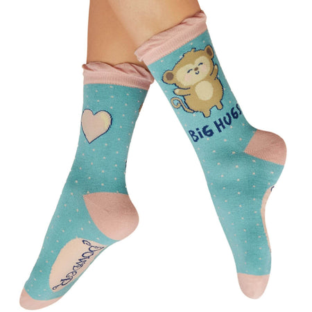 Powder Huggy Monkey Ladies Ankle Socks - Aqua