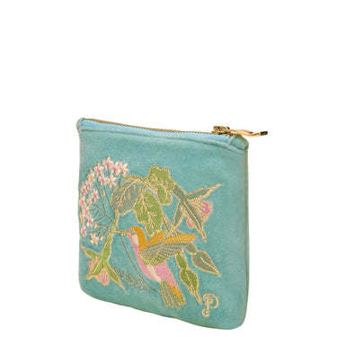 Powder Hummingbird Aqua Velvet Mini Pouch/Purse