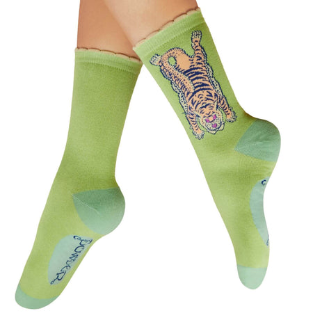 Powder Ikat Tiger Ladies Ankle Socks - Mint