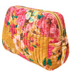 Powder Impressionist Floral Quilted Printed Velvet Wash Bag - Mustard