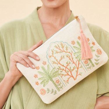 Powder Jute Zip Pouch Bag