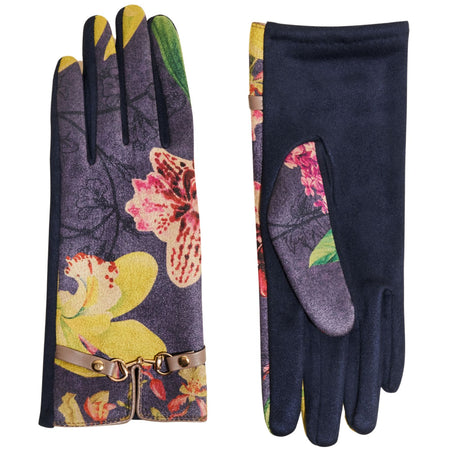 Powder Kylie Floral Suede Gloves - Exotic Evening Ink