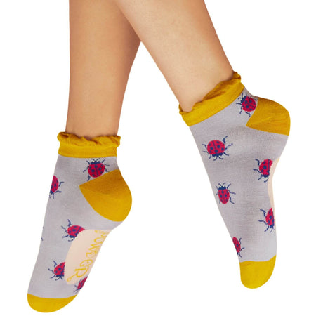 Powder Lovely Ladybirds Ladies Trainer Socks - Lilac