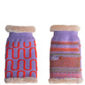 Two pet sweaters shown side by side on a plain white background. Both are lavender knit sweaters with faux fur trim at the collar and hem.