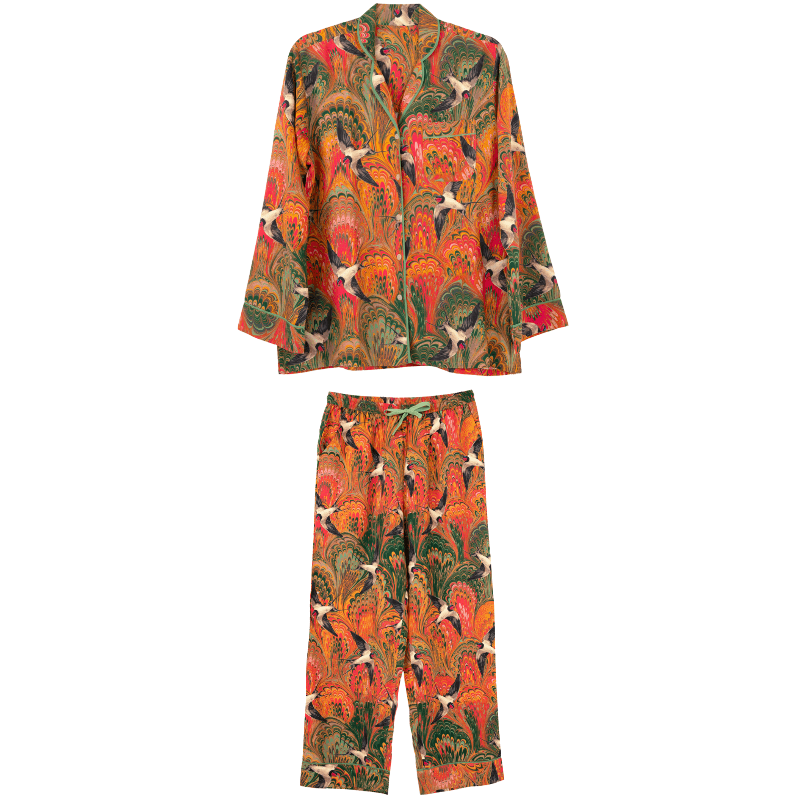 Powder Marbled Swallows Luxury Print Pyjamas | Ladies Nightwear ...