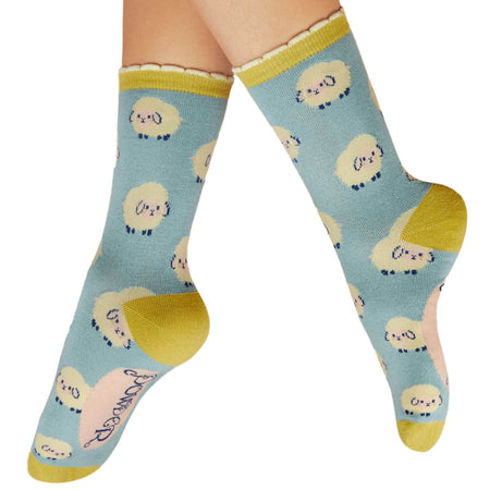 Powder Marshmallow Sheep Ankle Socks - Ice Blue