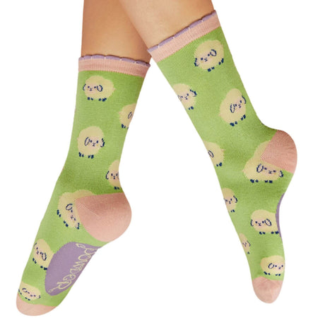 Powder Marshmallow Sheep Ankle Socks - Mint