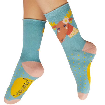 Powder Missy Moose Ladies Ankle Socks - Denim