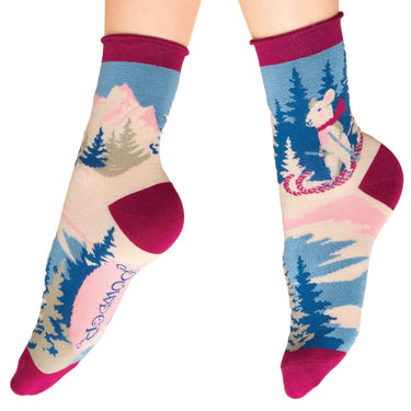 Powder Mouse On Skis Ankle Socks - Navy