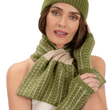 green knitted loop through scarf