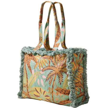 Powder Patterned Palms Fringed Tote Bag