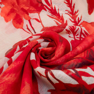 Close-up of red and white floral fabric