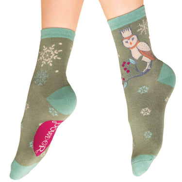 Powder Royal Highness Owl Ankle Socks - Ice
