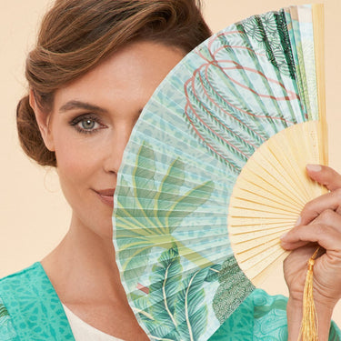 Powder Secret Paradise Aqua Satin Hand Fan