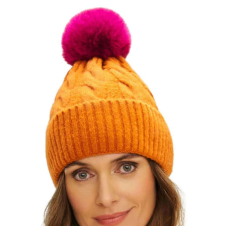 Powder Svana Bobble Hat - Orange/Pink