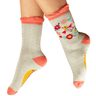 Colorful socks with floral patterns and bright accents on a white background