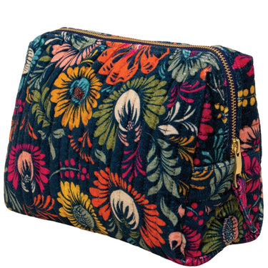 Powder Vintage Floral Quilted Printed Velvet Wash Bag - Ink