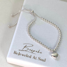 BeJeweled Bespoke Silver Puffed Heart Adjustable Bead Bracelet