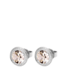 Pair of earrings with pink gemstones on a white background