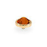 A single faceted amber-orange crystal gemstone set in a gold-toned bezel setting, photographed on a clean white background.