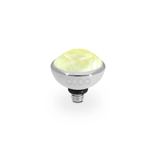 LED light bulb with a yellow gem-like design on a white background, branded 'QUDO'.
