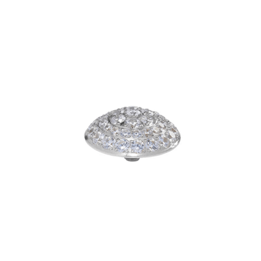 Silver earring with clear gemstones on a white background