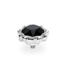 A silver-toned metal snap button with a faceted black gemstone, shown on a clean white background.
