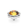 A silver-toned metal ring clasp featuring a faceted, scalloped amber-orange gemstone, shown on a clean white background.