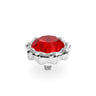 A silver-toned metal ring clasp featuring a faceted red gemstone in a crown-like setting, shown on a clean white background.