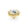 A gold-toned decorative button or stud featuring a large, clear, faceted marquise-cut gemstone in a scalloped setting, shown on a plain white background.