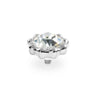 A silver-toned flower-shaped bezel setting with a large, clear faceted gemstone, shown on a plain white background.