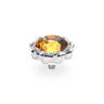 A silver-toned metal flower-shaped ring setting with a faceted orange gemstone, shown on a plain white background.