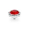 A silver-toned metal ring clasp featuring a faceted red gemstone in a crown-like setting, shown on a plain white background.