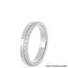 A silver-toned eternity ring with a single row of clear cubic zirconia stones, featuring the brand name 'ouro' engraved on the side, shown on a white background with a 'CLICK TO SHOP ALL SIZES' text overlay in the bottom right corner.