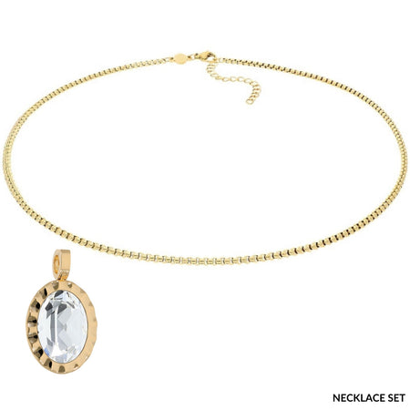 Qudo Tivola Gold Large Pendant Necklace - Clear Crystal