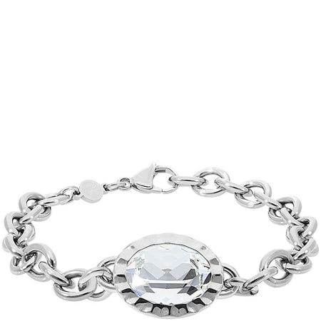 Qudo Tivola Silver Chunky Link Bracelet - Clear Crystal