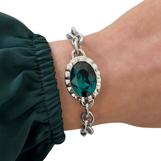 qudo-tivola-silver-chunky-link-bracelet-emerald