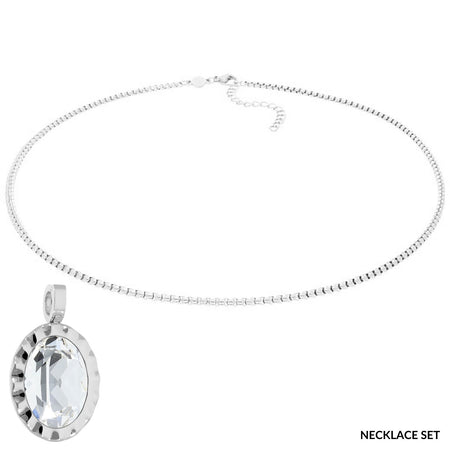 Qudo Tivola Silver Large Pendant Necklace - Clear Crystal