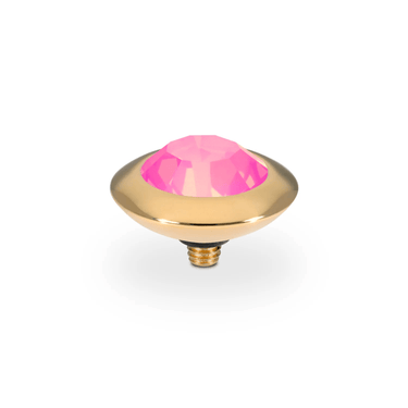 Decorative pink gem and gold base on a white background