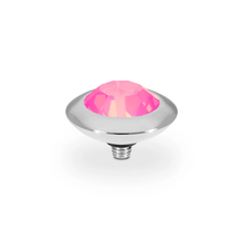 Jewelry component with pink gemstone and silver base on a white background