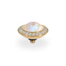 Decorative knob with crystal and gold accents on a white background