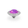 Jewelry charm with purple gem and silver border on a white background